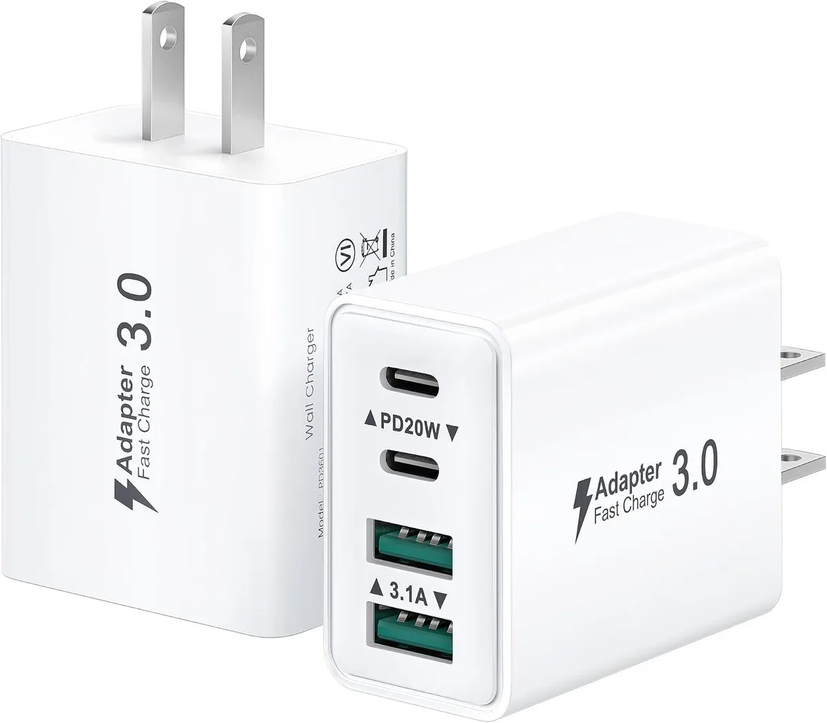 ONITOON ONITOON 40W 4-Port USB-C Wall Charger 2-Pack QC 3.0 Brick Cubes Box — product photo