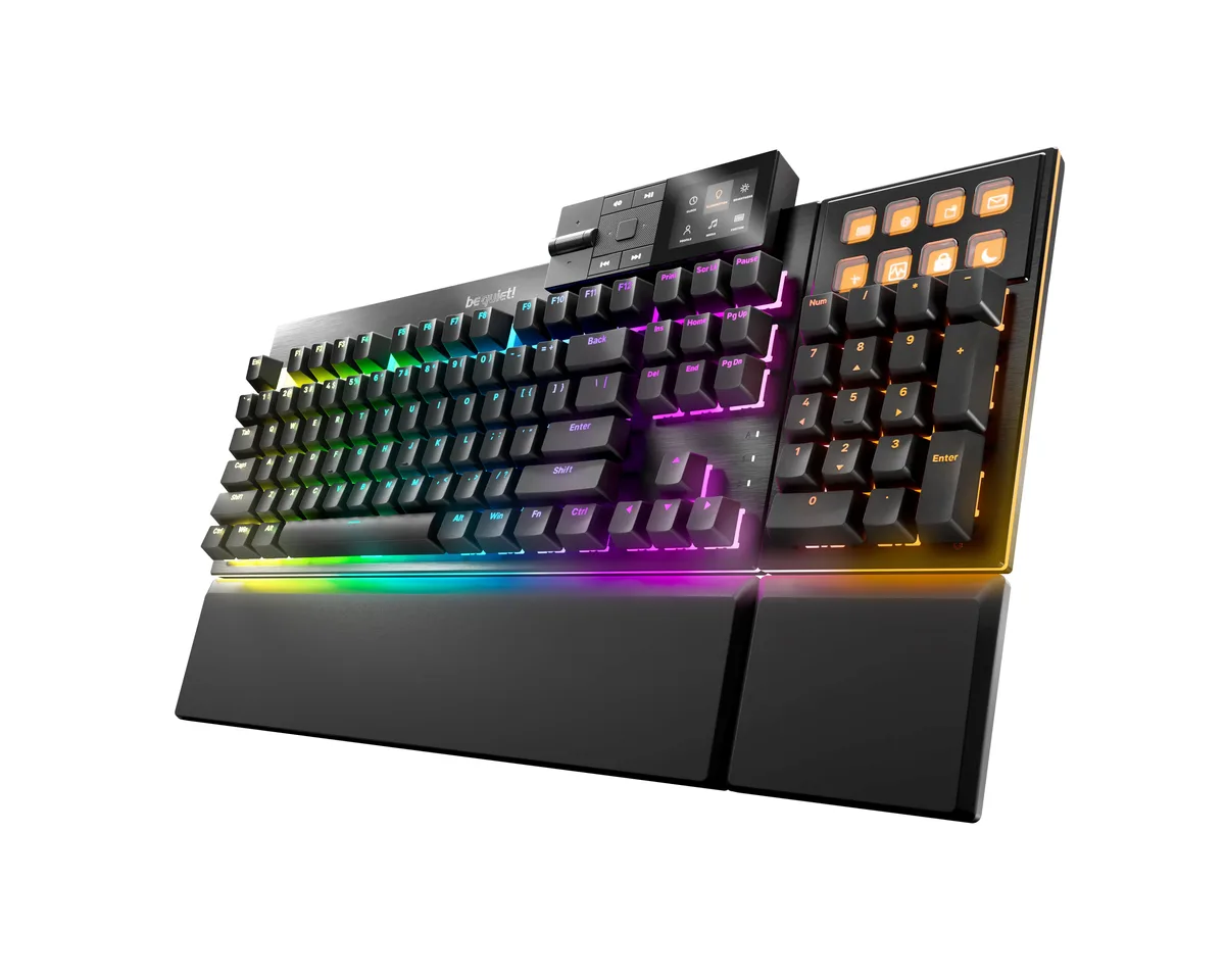 be quiet! be quiet! Dark Mount Gaming Keyboard Linear Hot-Swappable Detachable Numpad Media Dock PBT Double-Shot ARGB — product photo