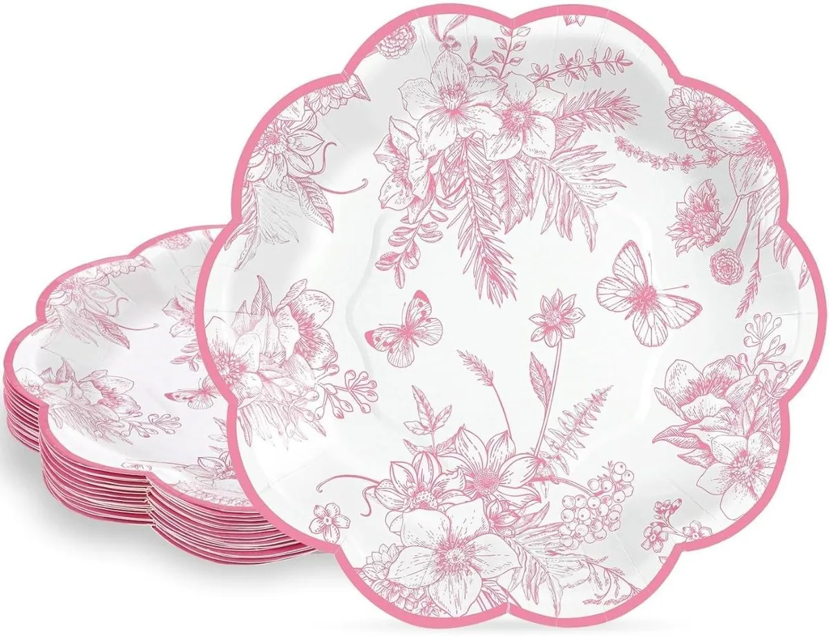 None Continuous None Continuous 30 Pcs Pink Floral Paper Plates 7 inch — product photo