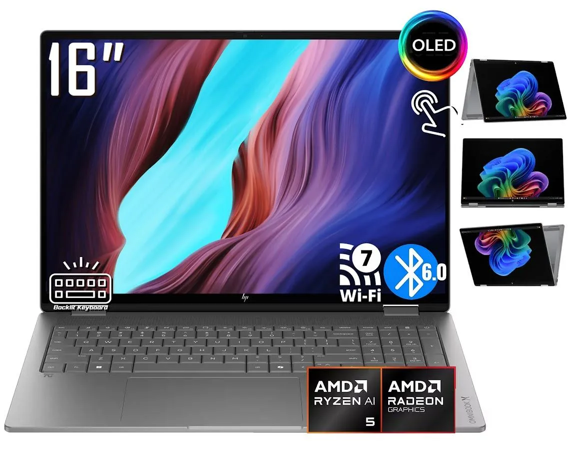 HP HP OmniBook X 2-in-1 16" OLED Touch AMD Ryzen AI 5 430 16GB 2TB — product photo