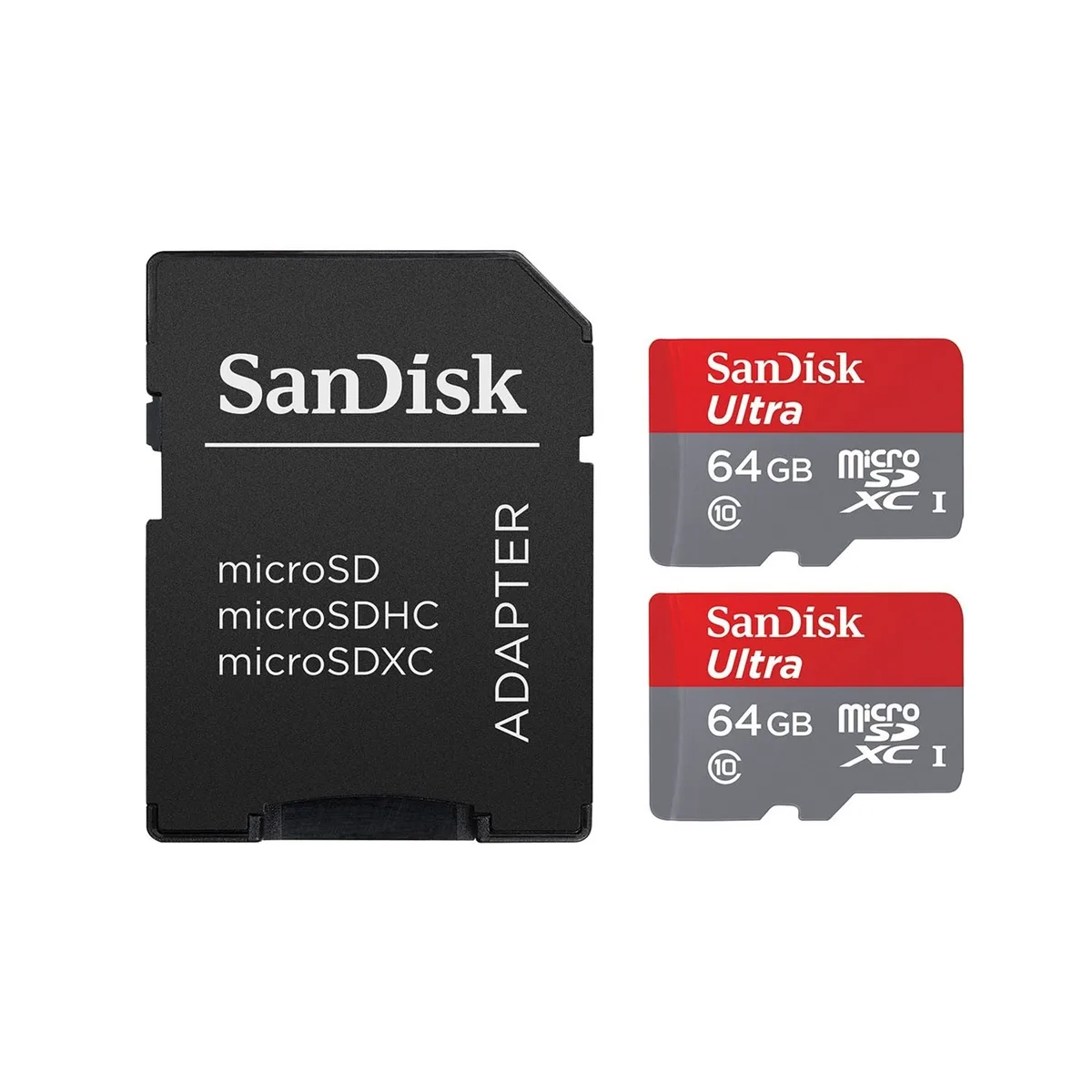 SanDisk SanDisk Ultra 64GB microSDXC UHS-I Class 10 80MB/s 2-pack with adapter — product photo