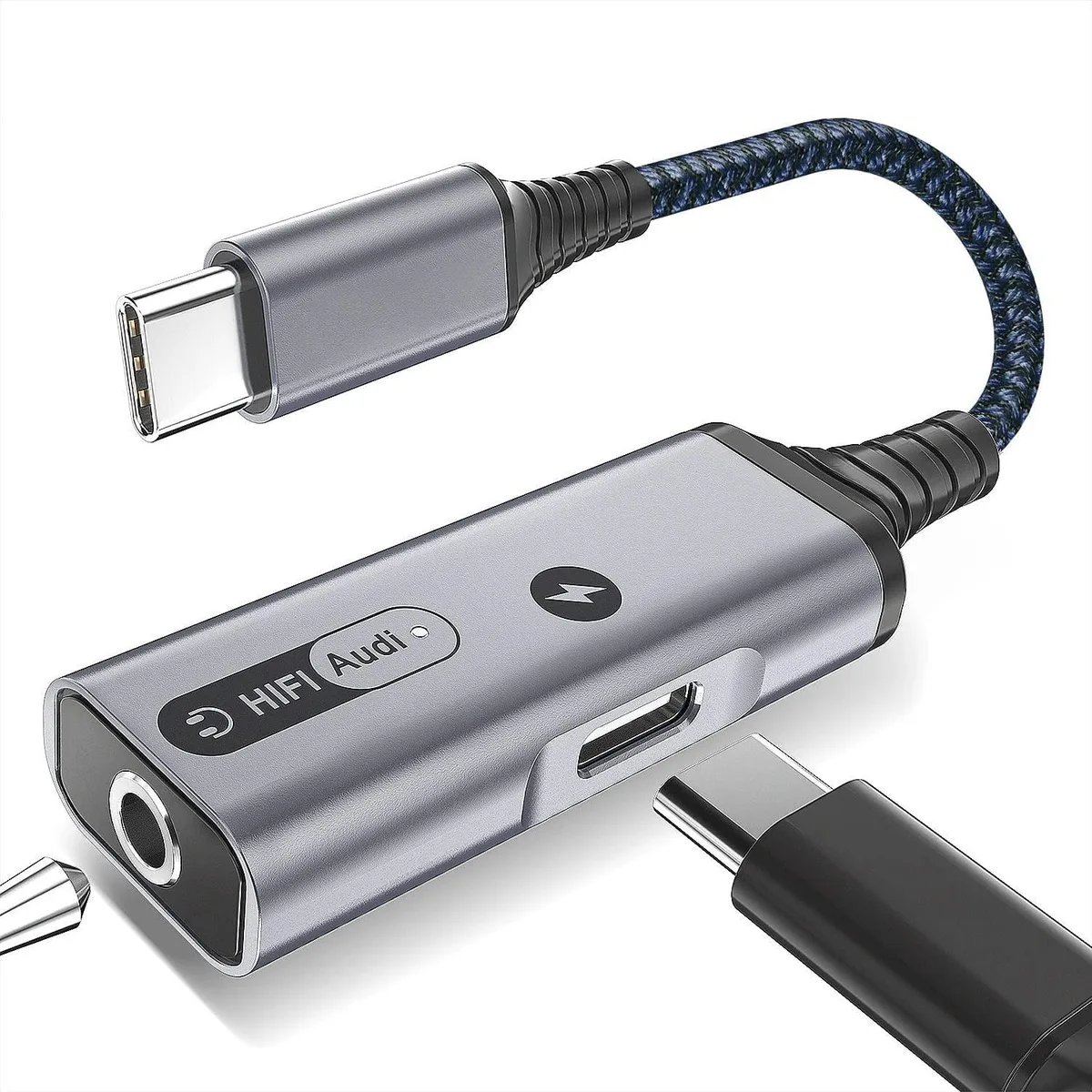 Corn Electronics Corn Electronics USB C to 3.5mm Audio Adapter Gray 60W PD 160mm — product photo