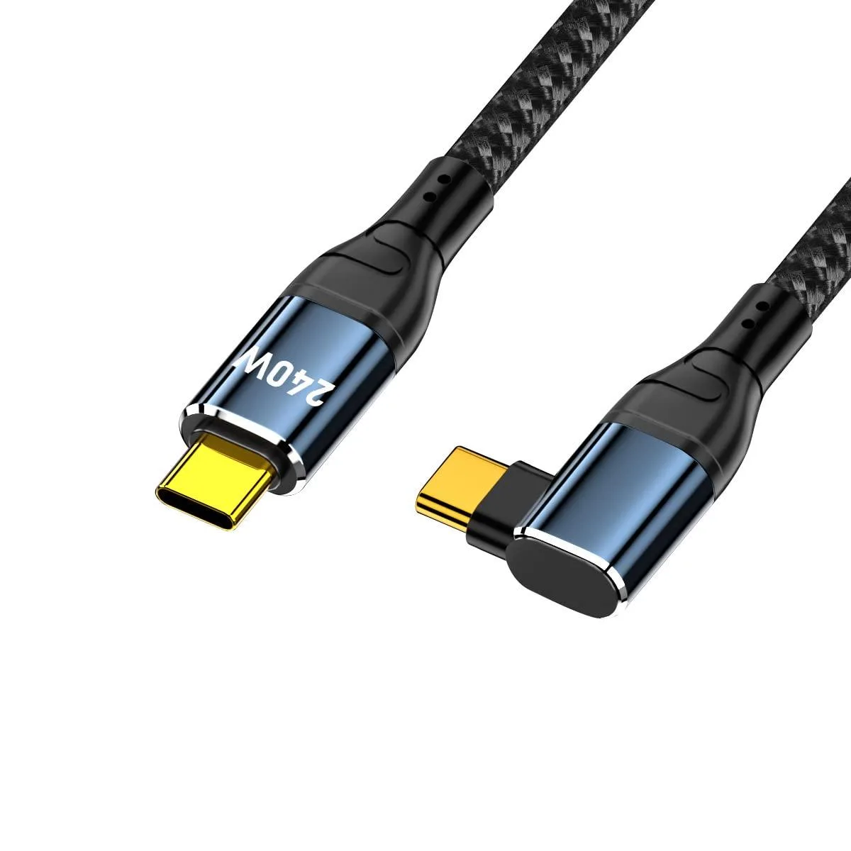 Black USB-C cable with left and right angled connectors, 100cm length