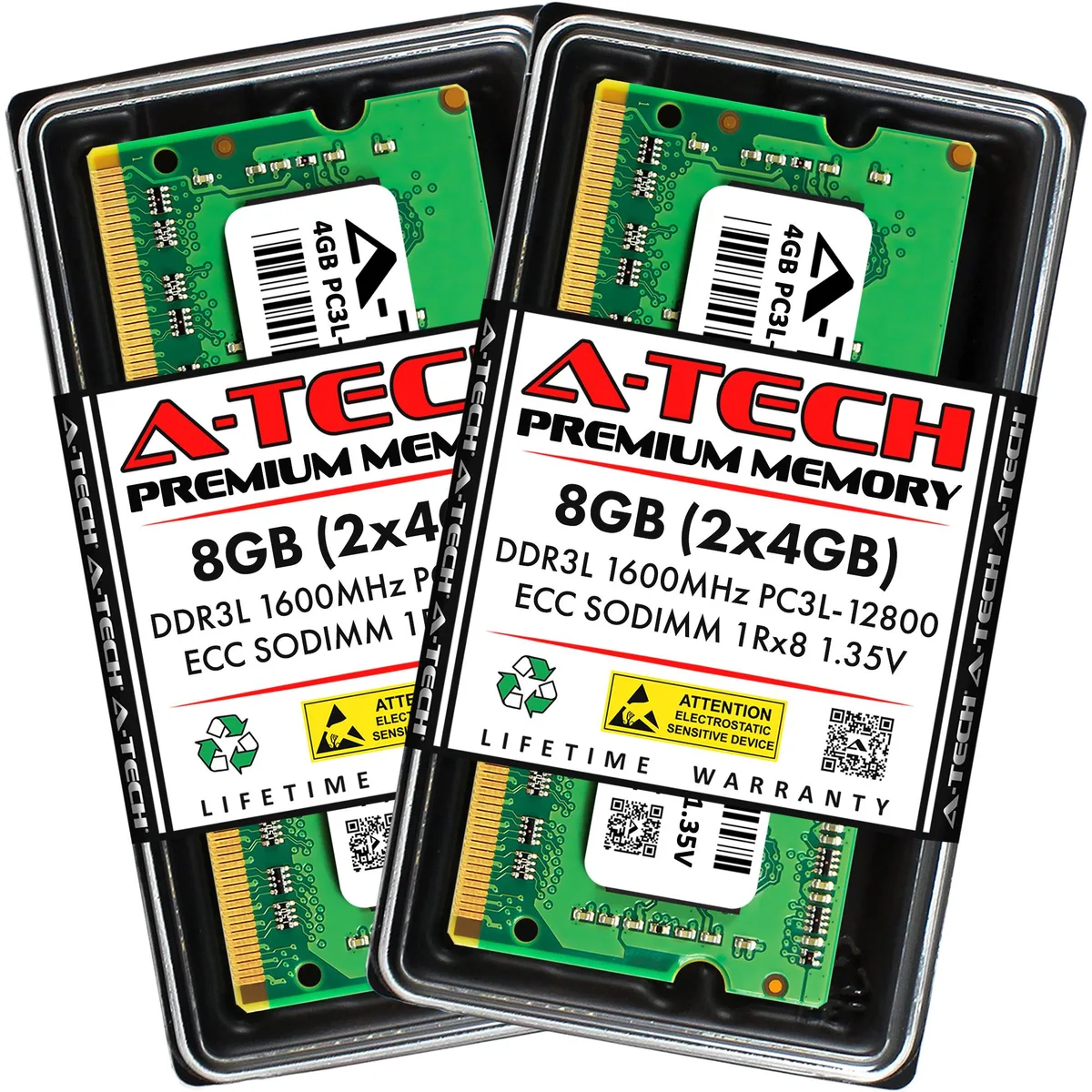 A-Tech A-Tech 8GB (2x4GB) DDR3L 1600 ECC SODIMM CL11 1.35V 204-Pin Kit — product photo