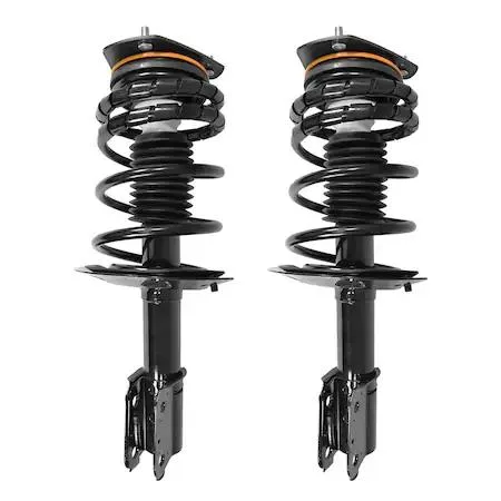 Pair of silver front strut assemblies with coil springs and top mounts