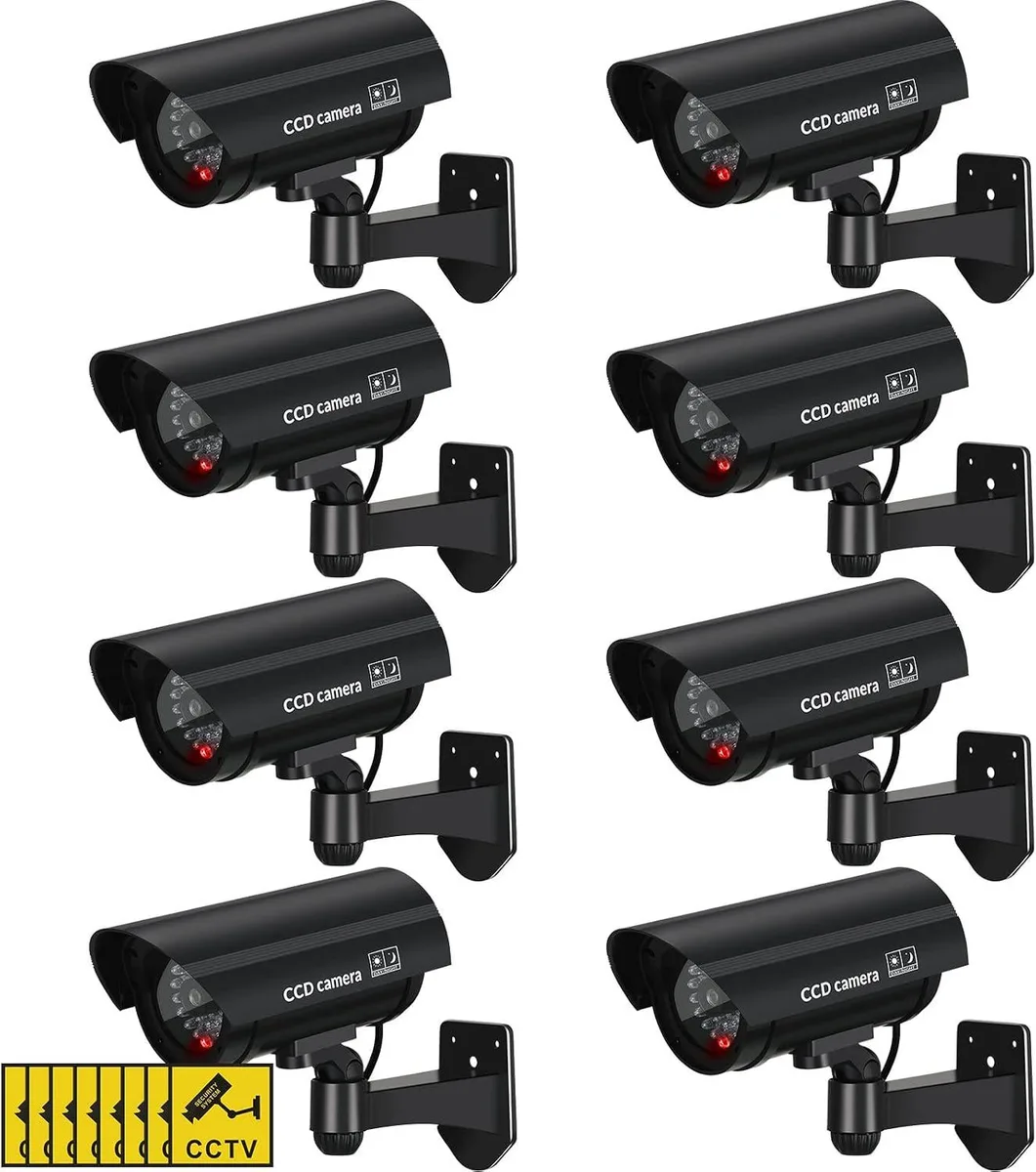 PISKEKAT PISKEKAT 8 Pcs Dummy Security Camera with Motion LED Light Black 360° Swivel Bracket Home Safety — product photo