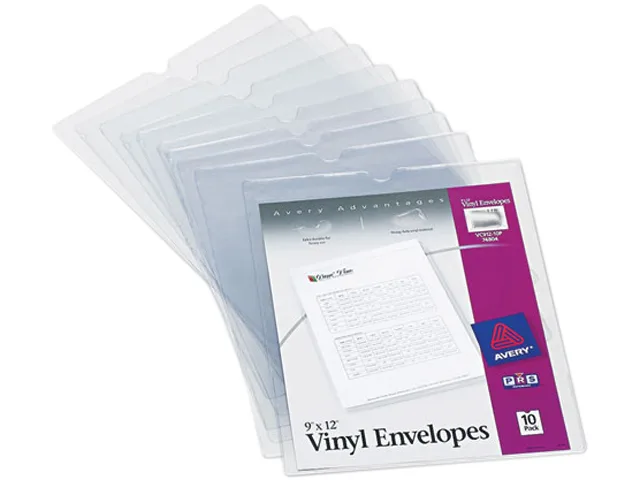 Avery Avery 74804 Clear Vinyl Envelopes 9 x 12 10 Pack — product photo