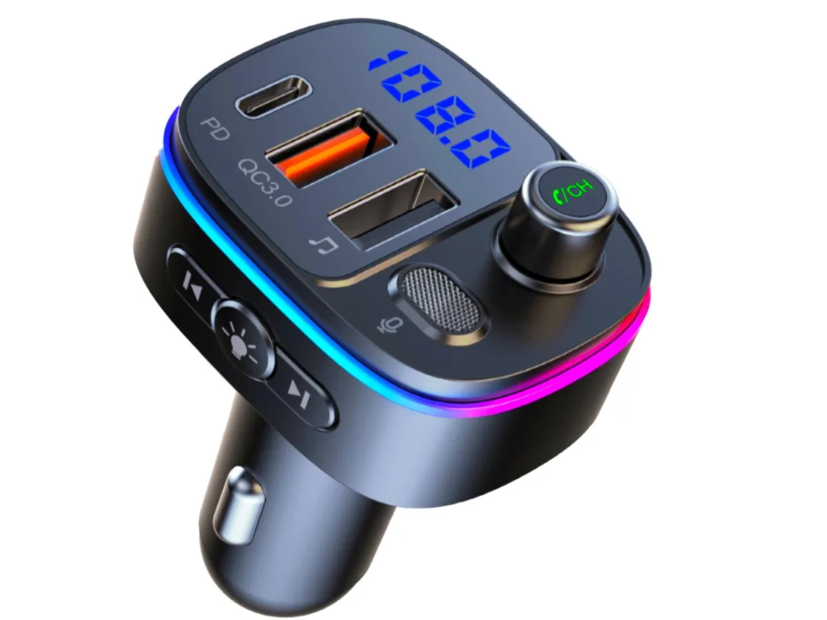 KEHIPI KEHIPI Bluetooth 5.0 FM Transmitter Car Charger QC3.0 PD 20W 7-Color LED — product photo