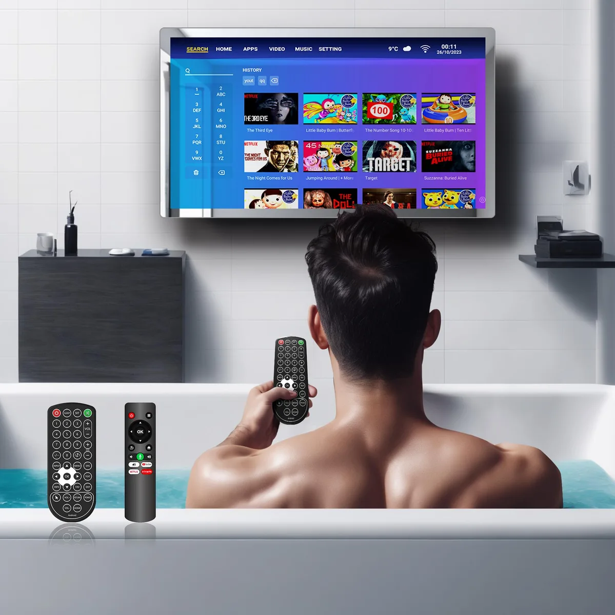 Leotachi Leotachi 32-inch 4K IP66 Bathroom Mirror TV Silver Android TV — product photo