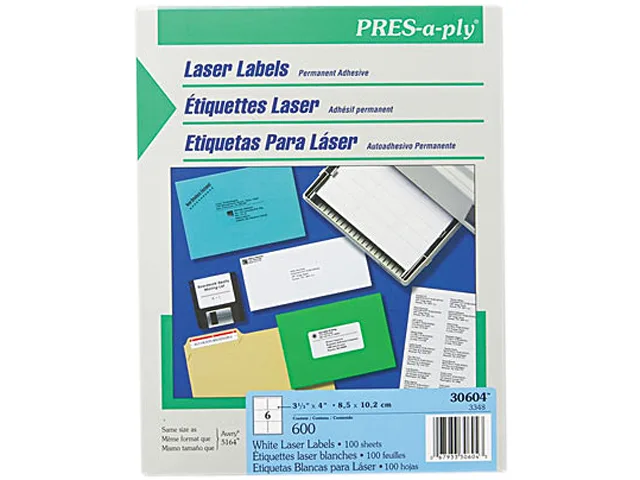 White rectangular address labels on letter-size sheets, 600 per box