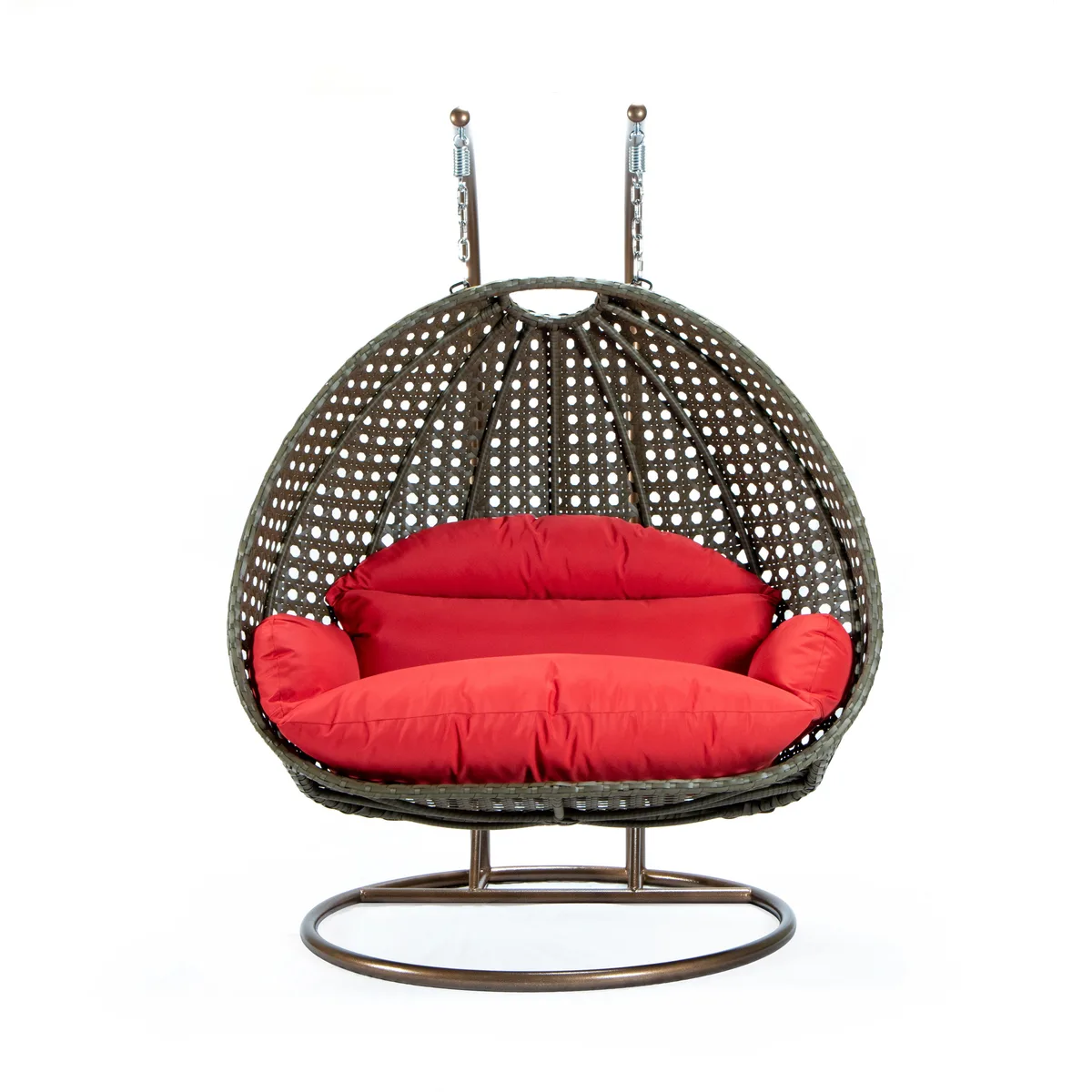 LeisureMod LeisureMod Beige Wicker Red Double Hanging Egg Swing Chair 2-Person — product photo