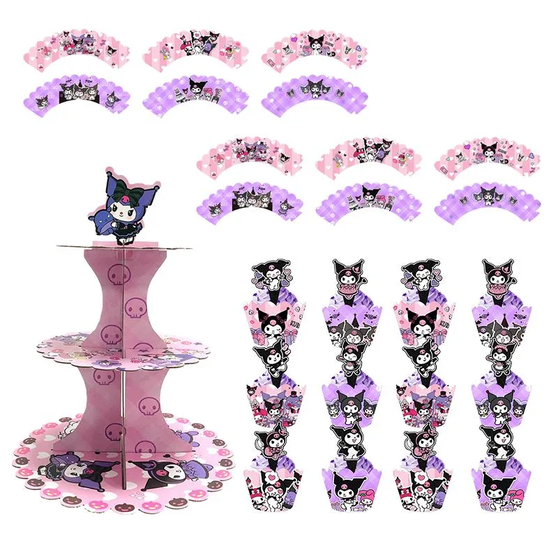 InBoxxarty InBoxxarty Kuromi 25pcs Cake Decoration Set with 3-Tier Stand 12 Borders 12 Toppers — product photo