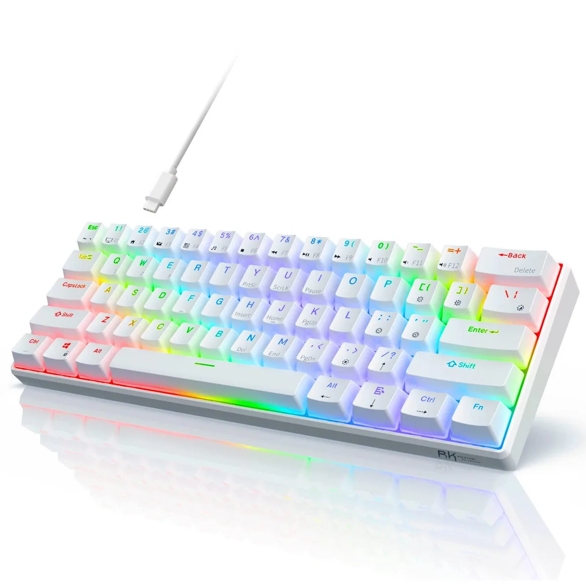 Redragon RK61 Wired 60% Mechanical Gaming Keyboard 61 Keys RGB Hot Swappable Red Switch White — product photo