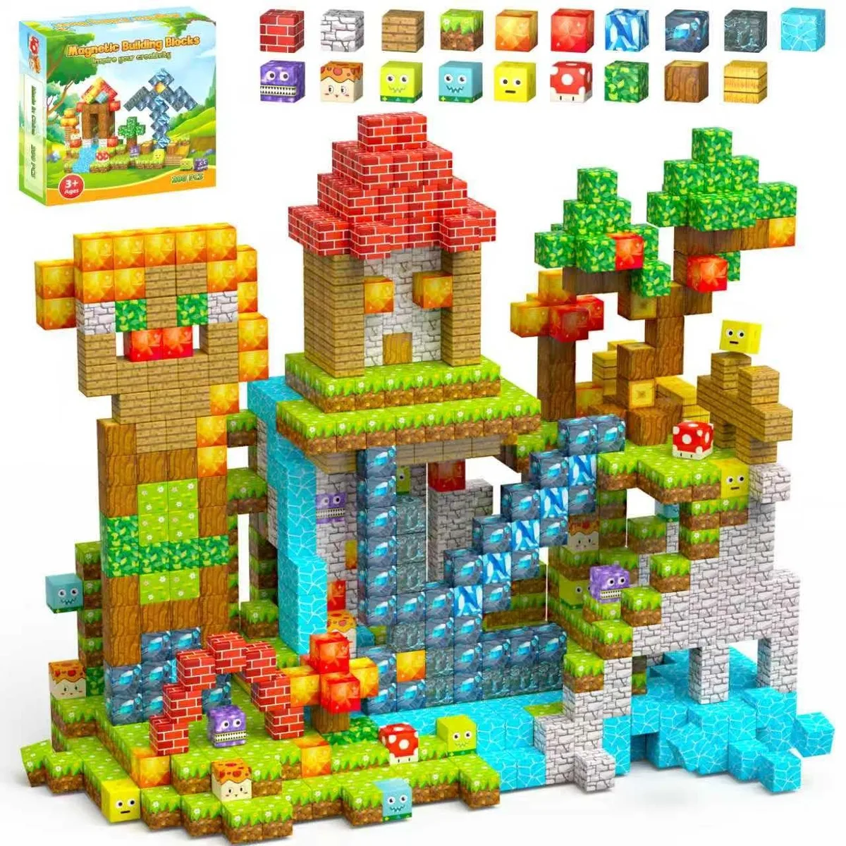 200 colourful magnetic cubes in a box and storage bag