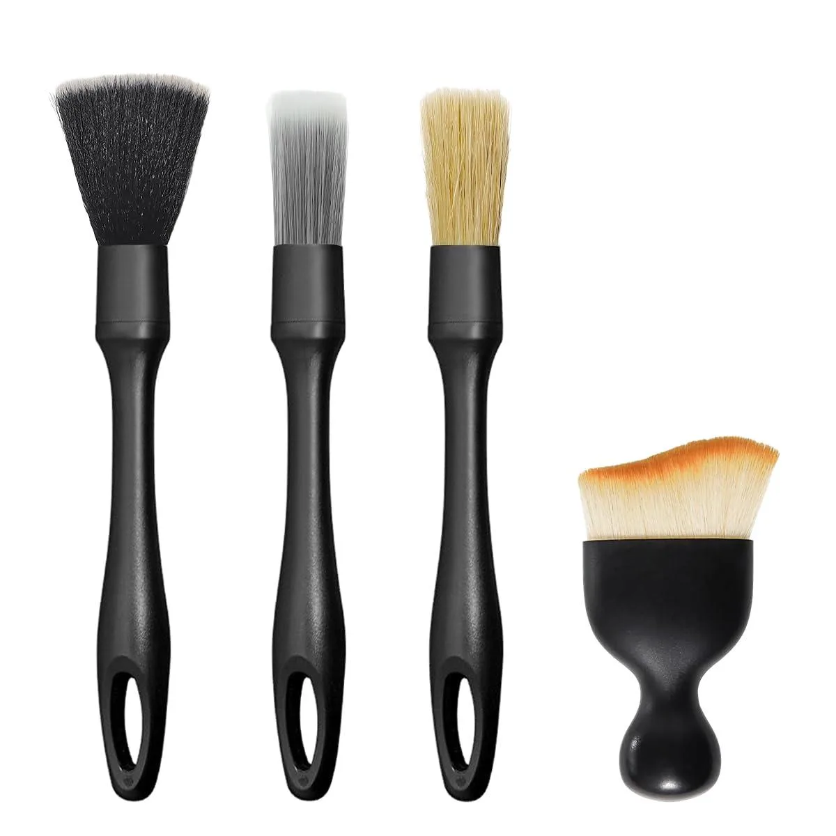 Four black detailing brushes with boar bristles and PP handles, lengths 3.5 and 8.7 inches
