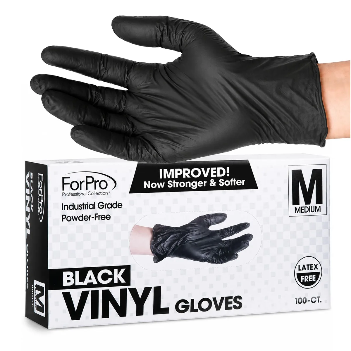 ForPro 140685 Personal Protective Equipment Black Vinyl Gloves Medium 100-Count — product photo