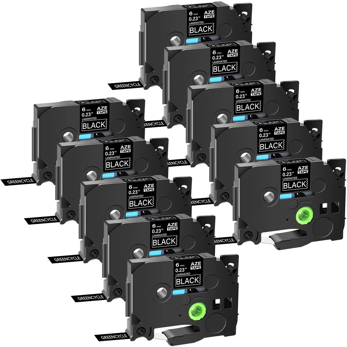GREENCYCLE GREENCYCLE 10PK White on Black TZe-315 6mm x 8m Label Tape — product photo
