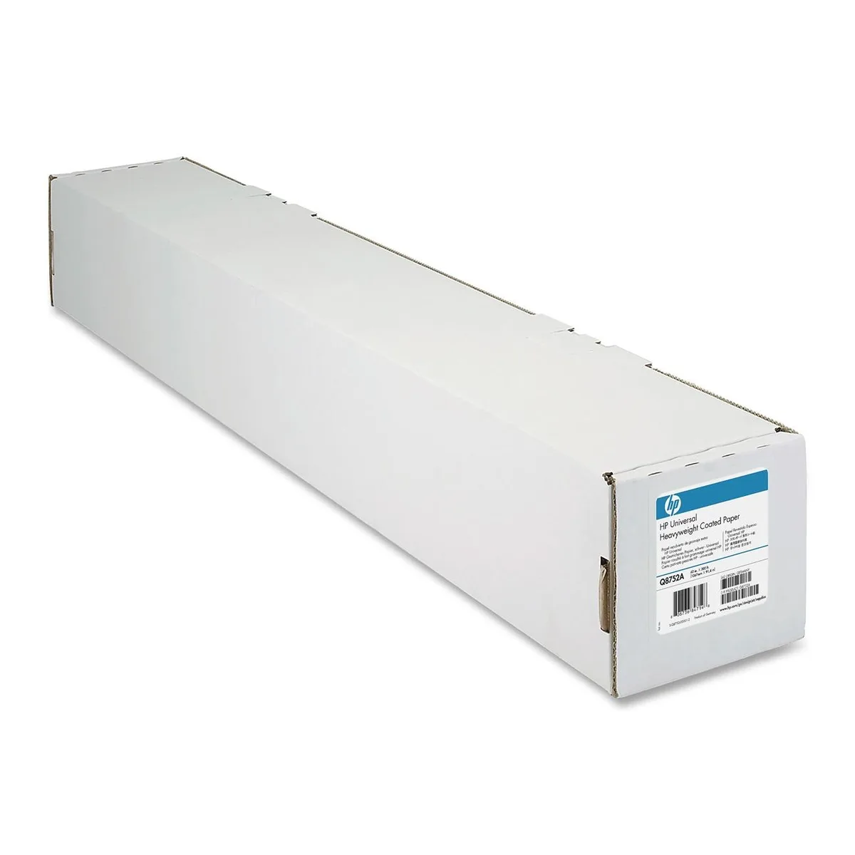 A white matte coated paper roll, 24 inches wide by 150 feet long on a 2 inch core