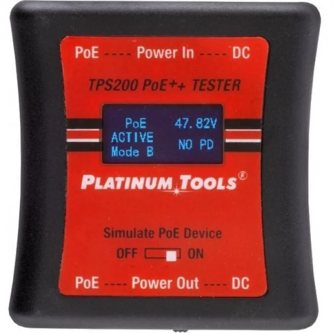 Pocket-sized PoE++ tester with dual RJ-45 ports and scrolling OLED display