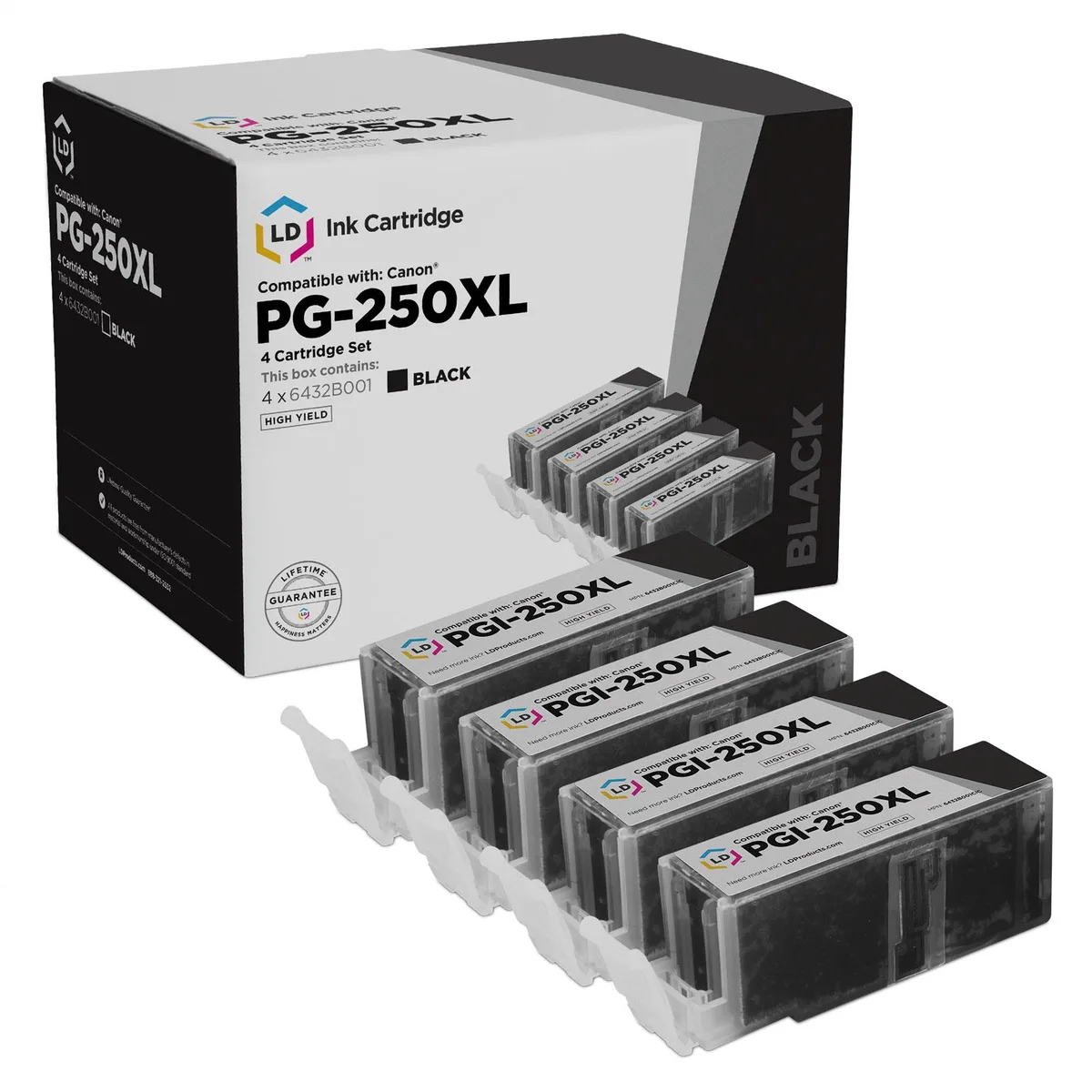LD Products LD Products Compatible Ink Cartridge Canon PGI-250XL High Yield Pigment Black 4-Pack — product photo