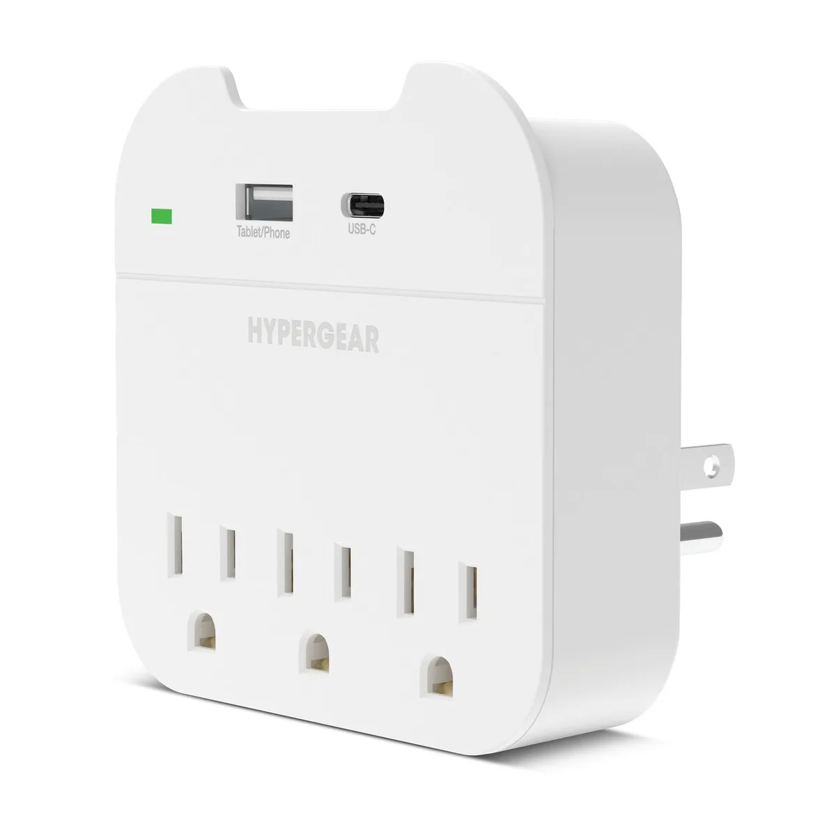 HyperGear HyperGear Wall Charger with 3 AC Outlets, USB-C &amp; USB Ports, White — product photo