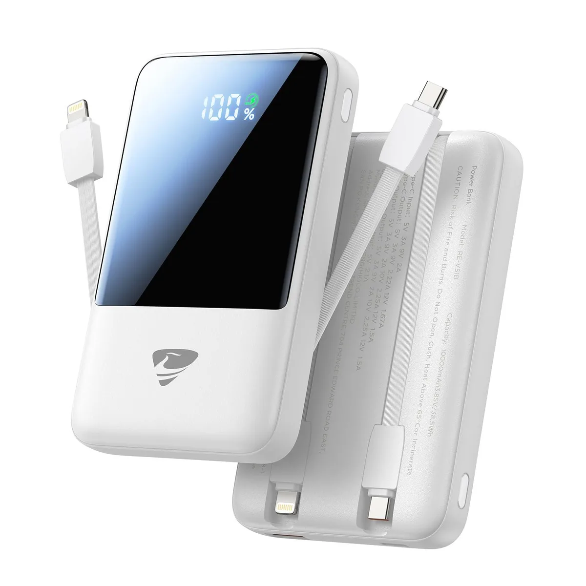 Aioneus RE-V51B 10000mAh power bank 22.5W built-in cables — product photo