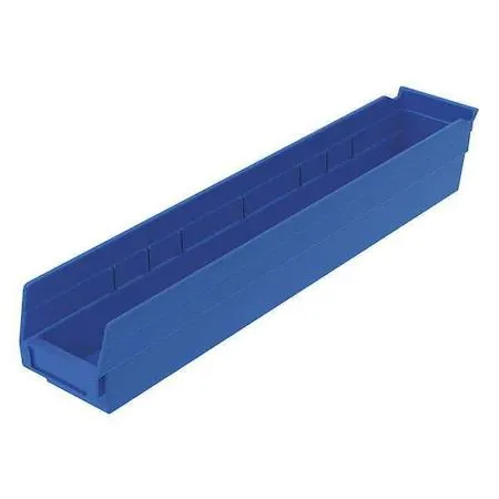 Blue plastic shelf bin, rectangular, open top, nestable design