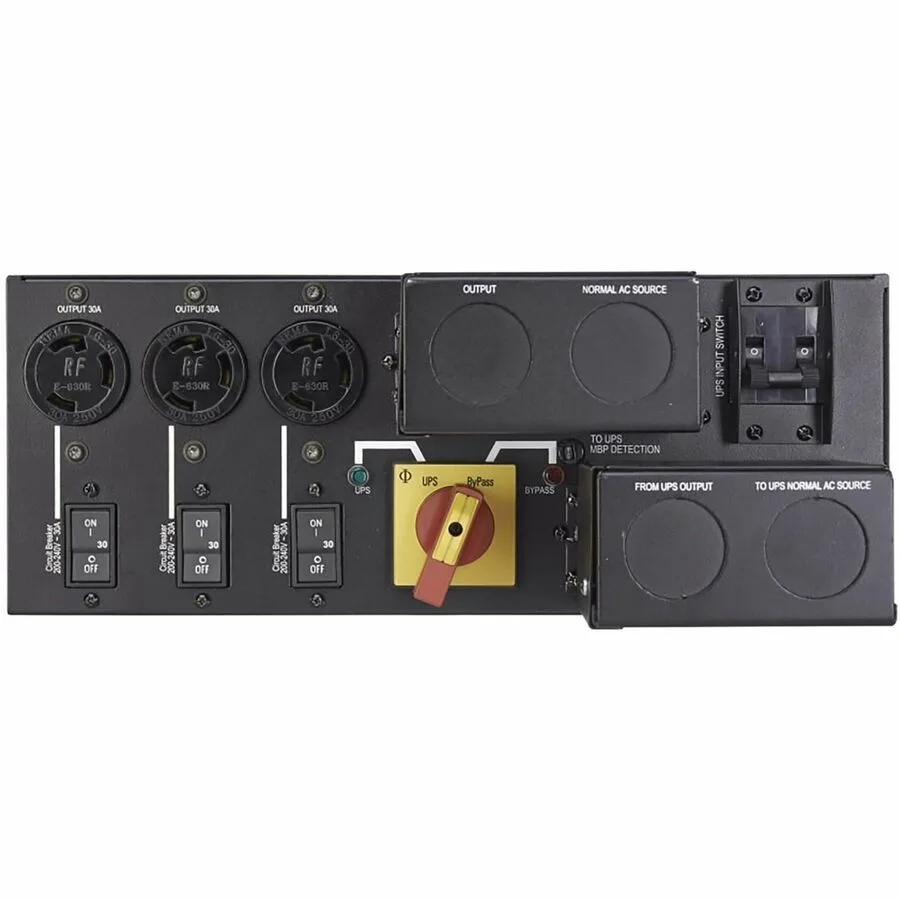 Rack-mount maintenance bypass module, 3U metal chassis, rear connections, 208V 11kVA rating