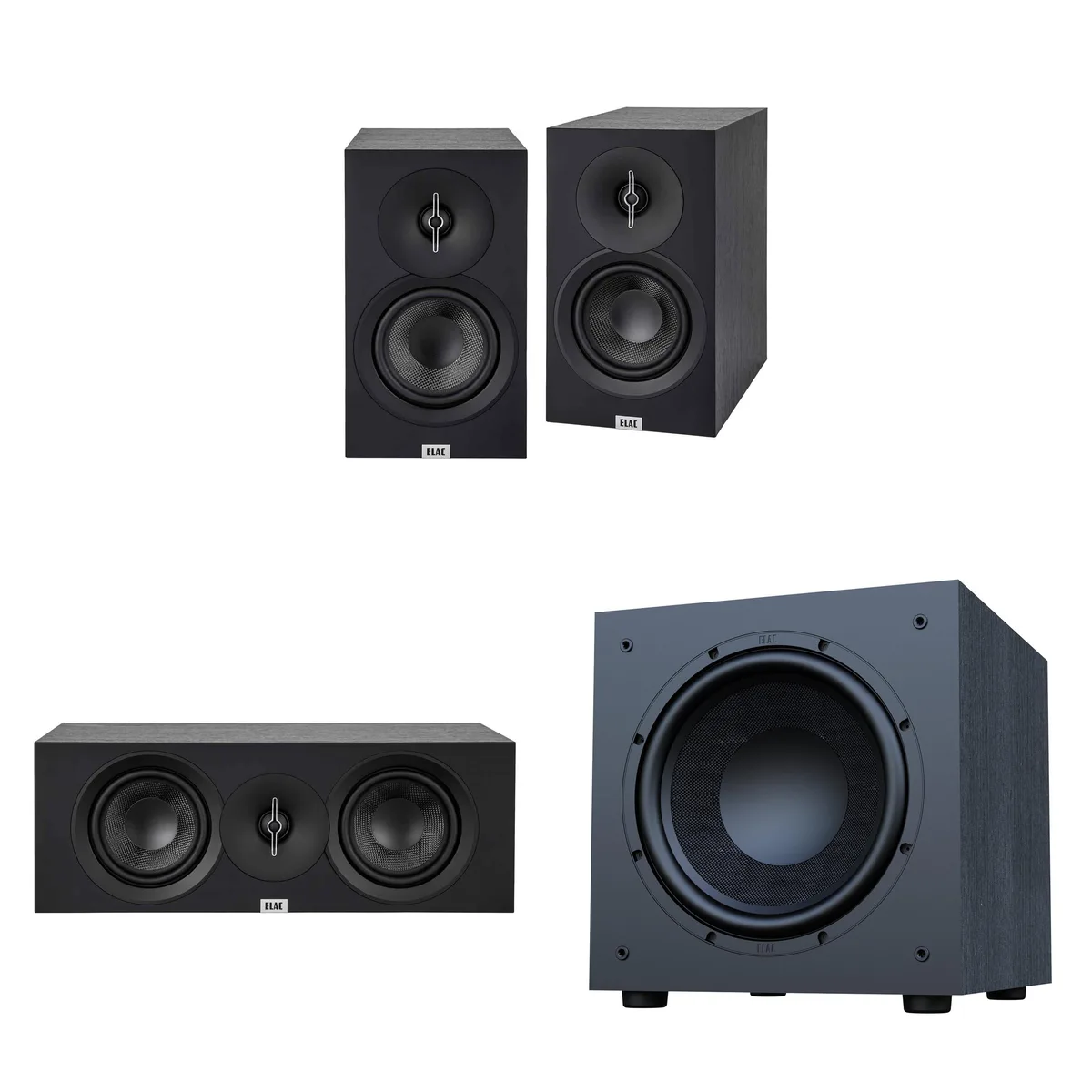 Elac Elac Debut 3.0 Bookshelf Package Black 10 Inch Subwoofer Center Channel — product photo