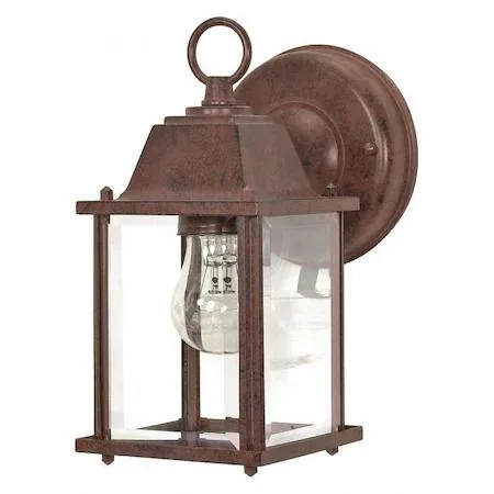 Wall lantern cube with clear beveled glass panels and black textured finish