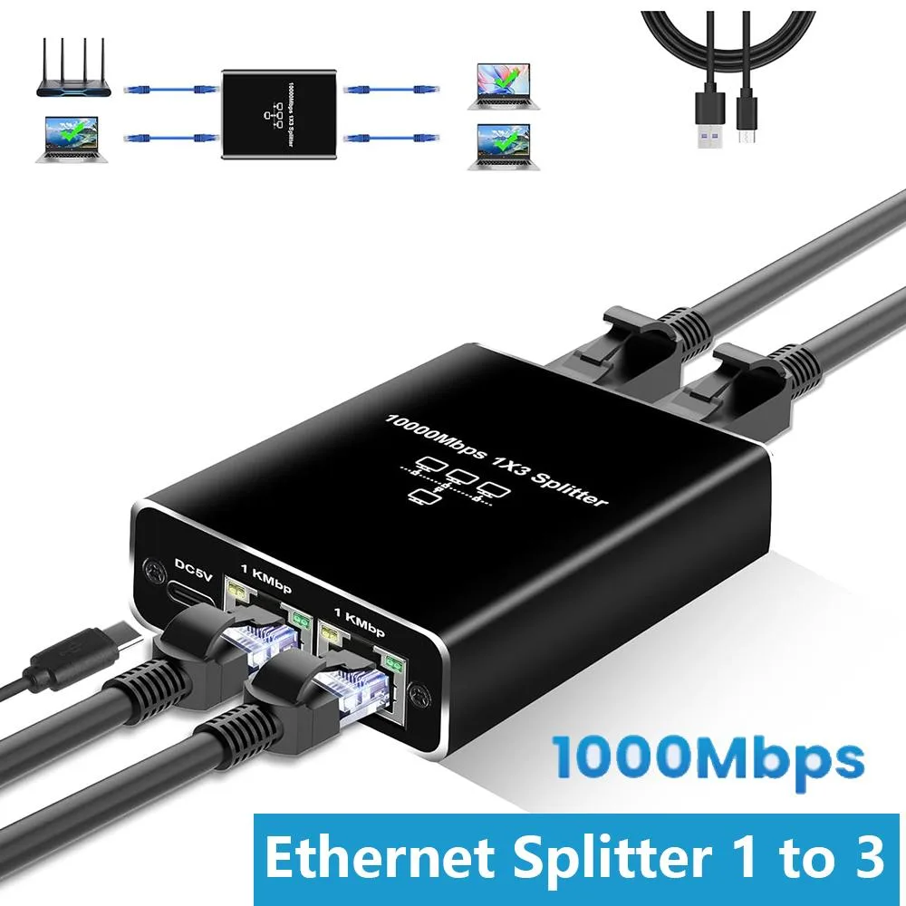 AUTYUE AUTYUE Gigabit Ethernet Splitter 1 to 3 Black — product photo