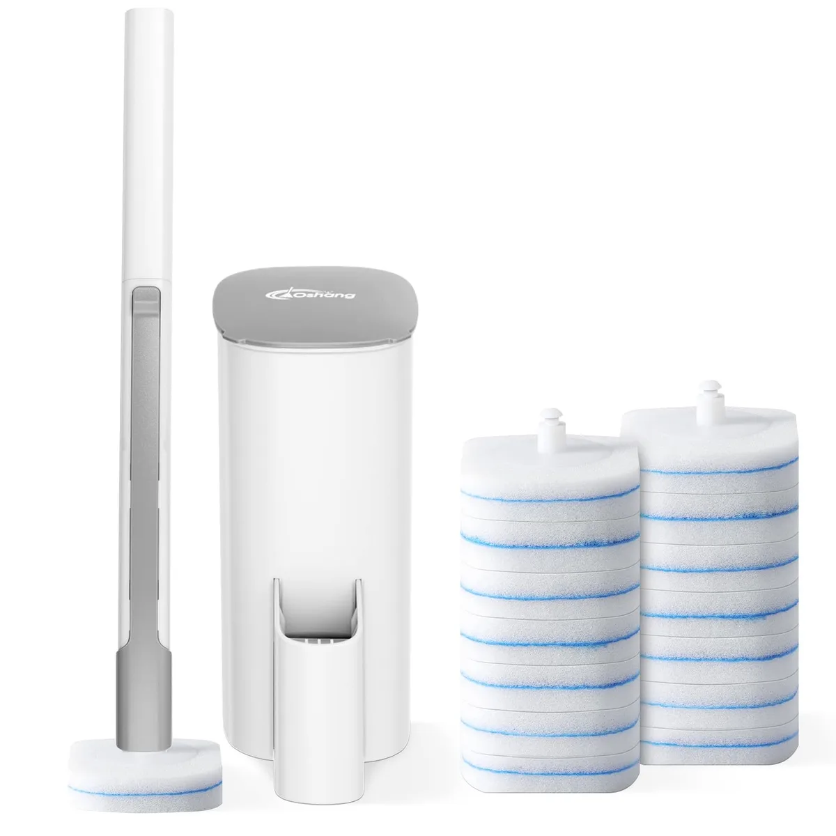 White disposable toilet brush with holder and 14 refills