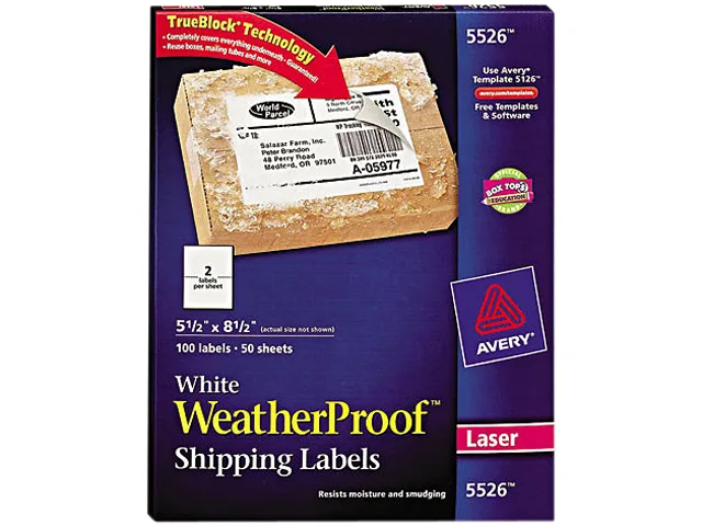 Avery Avery 5526 WeatherProof Mailing Labels 50 Sheets 100 Labels — product photo