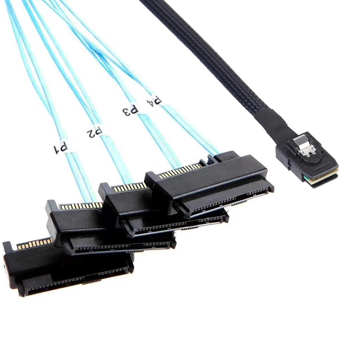 BUCIER BUCIER Mini-SAS SFF-8087 to 4× SFF-8482 cable 0.5 m with SATA power adapter — product photo