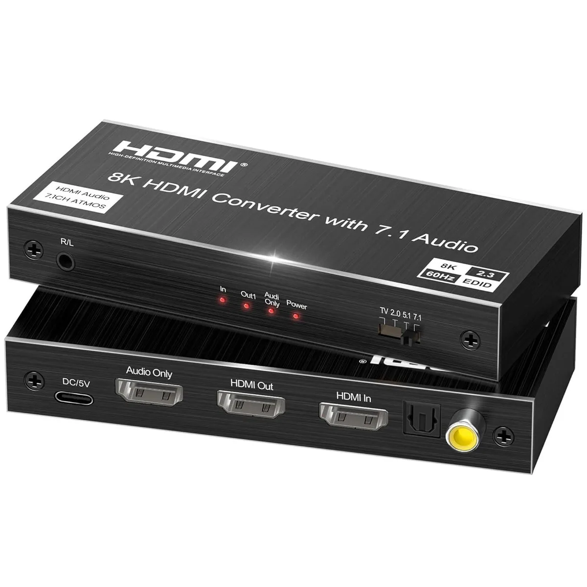 Hitoor Hitoor 8K 60Hz 4K 120Hz HDMI 2.1 Audio Extractor Splitter 7.1CH 5.1CH 2.0CH 3.5mm Jack Black — product photo