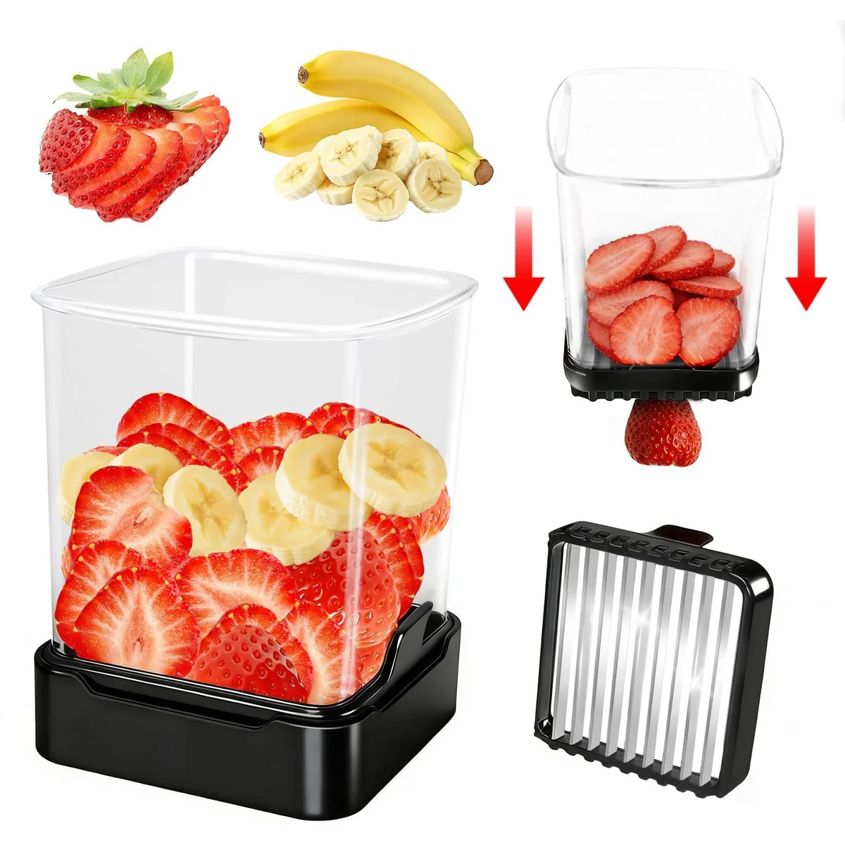  GENGCANG Strawberry Slicer - A Fruit Slicer Cup Black — product photo