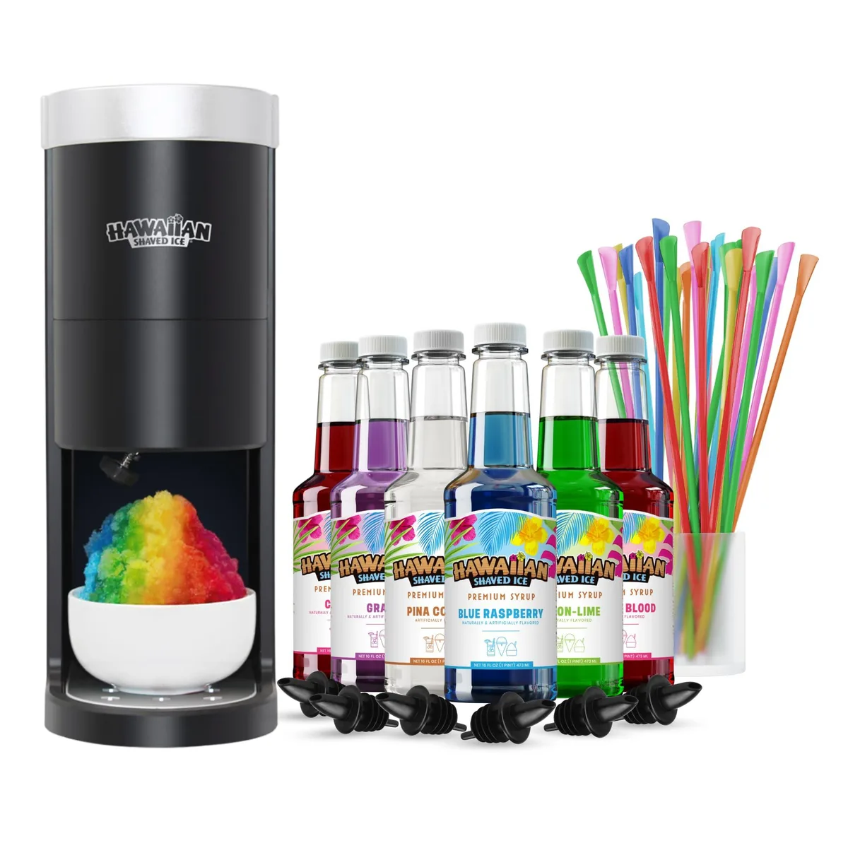  Hawaiian Shaved Ice S777 HomePro Kit 6 Flavours 50 Spoon Straws — product photo