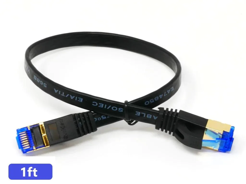 QualGear QualGear QG-CAT7R-1FT-BLK Cat 7 RJ45 Flat Ethernet Cable 1 ft Black — product photo