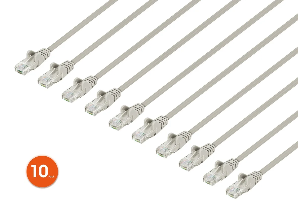 Intellinet Network Solutions Intellinet Network Solutions Cat6 Slim U/UTP Ethernet Cable 3 ft Gray 10-Pack 30 AWG Stranded — product photo