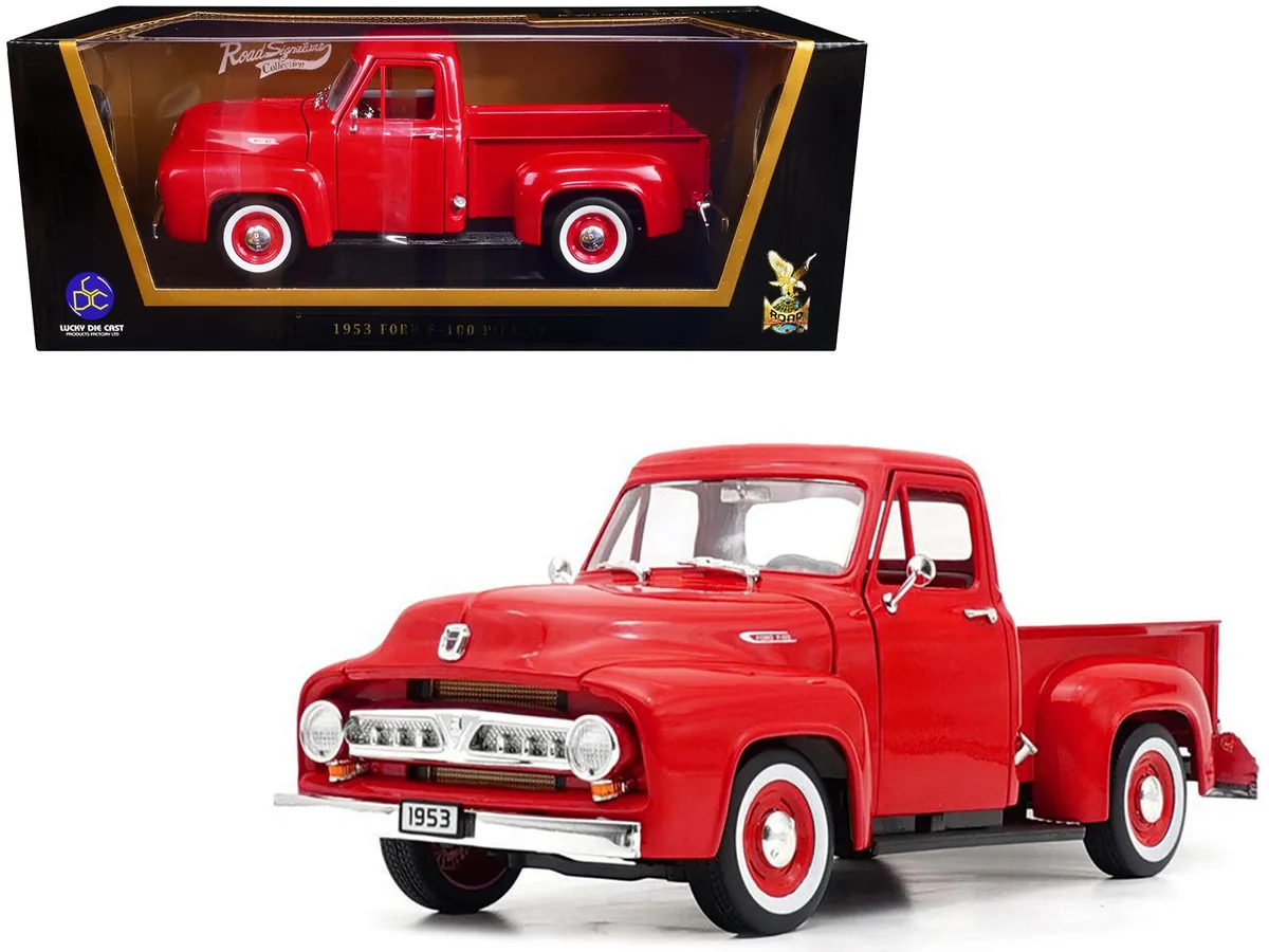 ROAD SIGNATURE ROAD SIGNATURE 1953 Ford F-100 Pickup Truck Red 1/18 Diecast hobby collectible — product photo