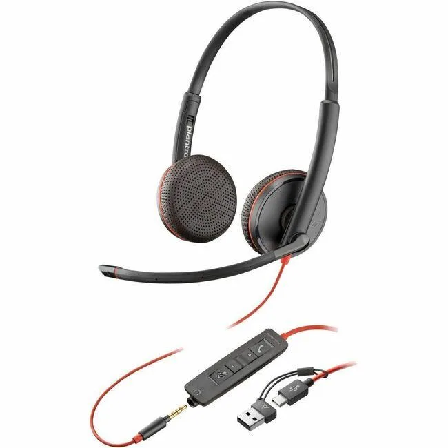 HP HP 8X229AA Blackwire 3225 Stereo Headset USB-C 3.5mm Adapter 32 Ohm 7.40 ft Cable — product photo