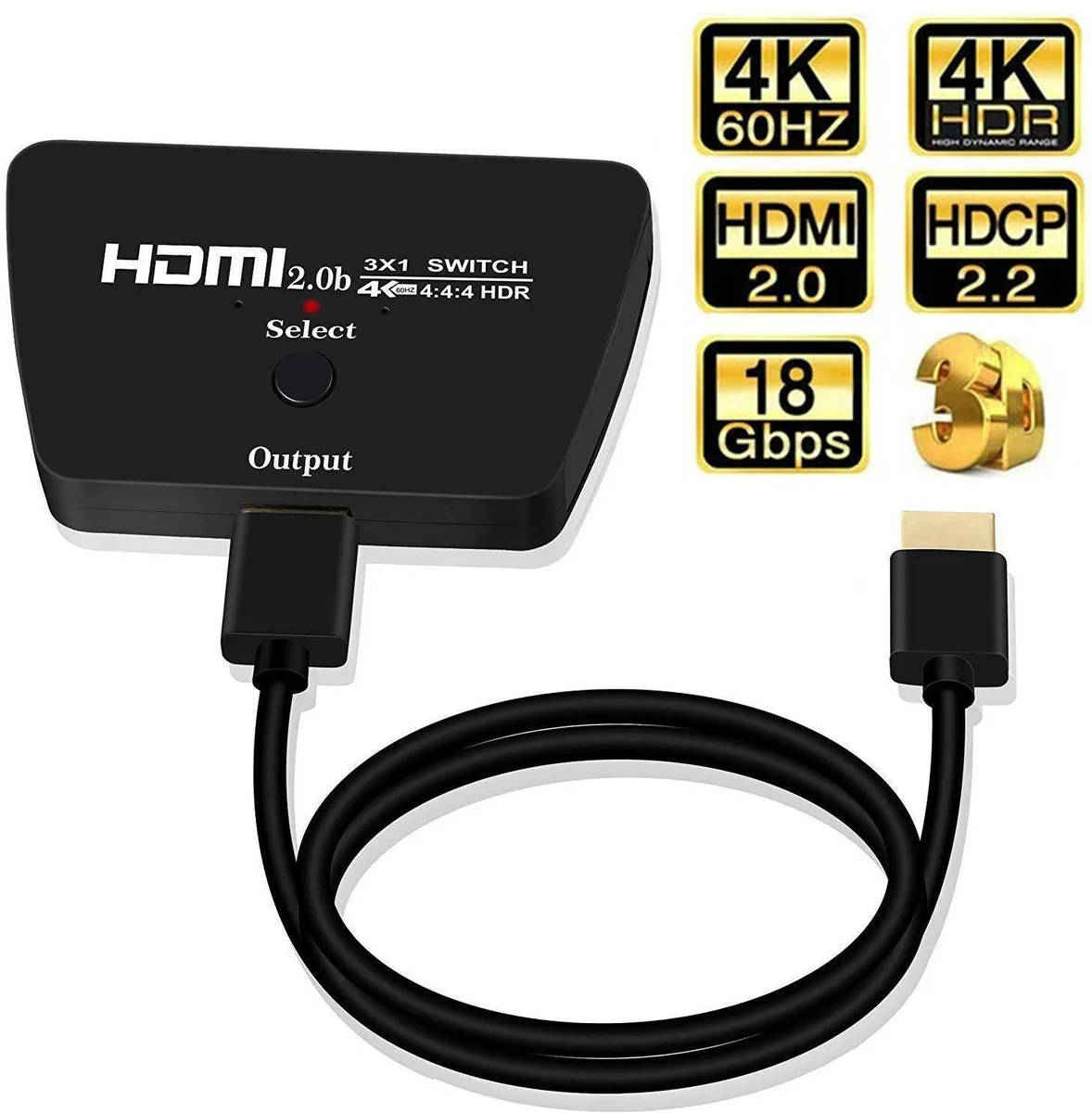 WRIARICH WRIARICH OZQ6 3-Port HDMI Switch 4K@60Hz 18.5Gbps Black — product photo