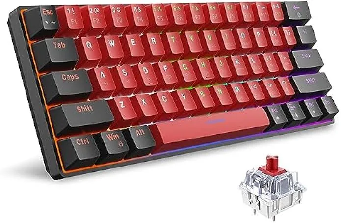 TAURKENAM TAURKENAM 60% Wired Mechanical Gaming Keyboard 61 Red Switches Black-Red — product photo