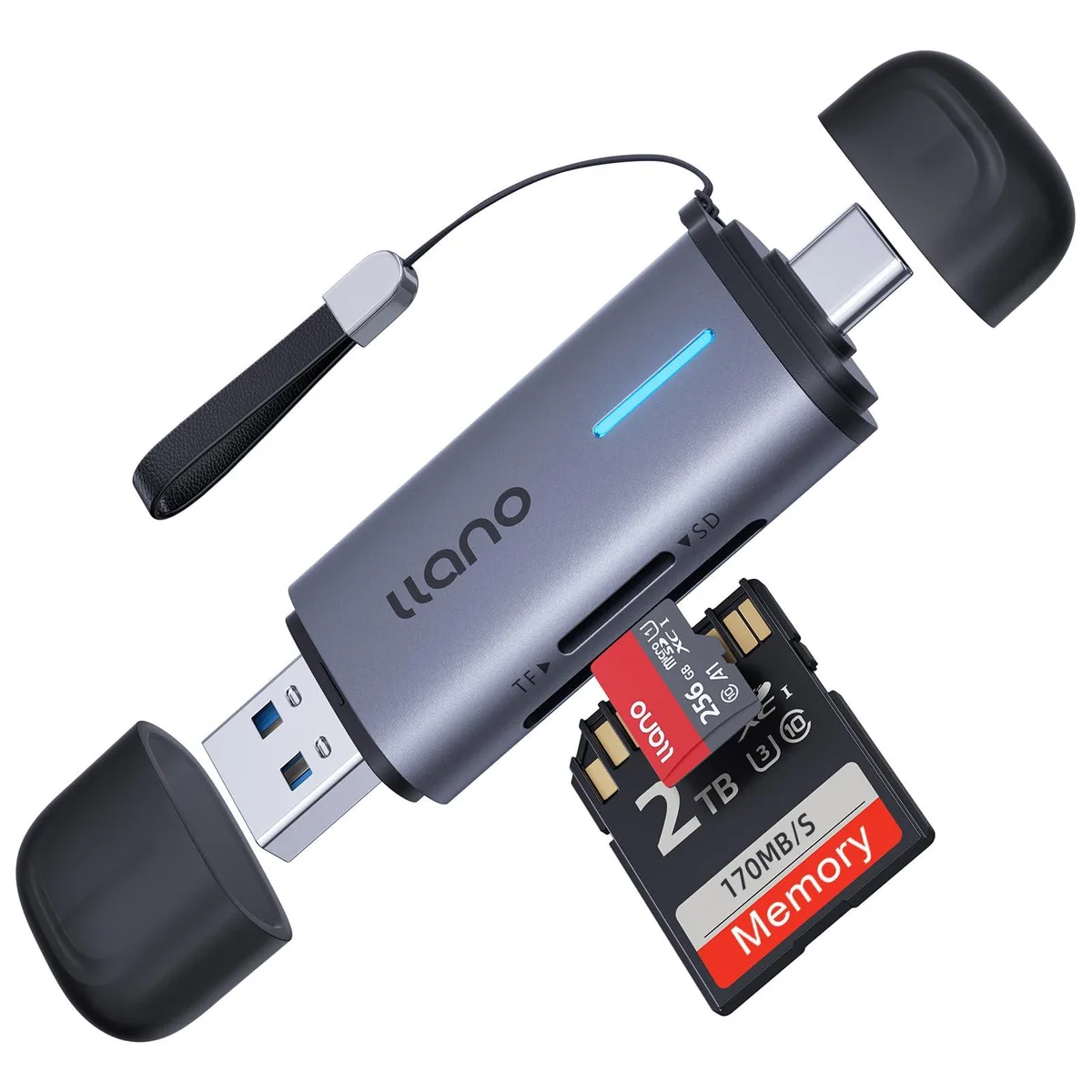  llano LCR1003B RFID USB-C 3.0 &amp; USB-A 2-in-1 card reader — product photo
