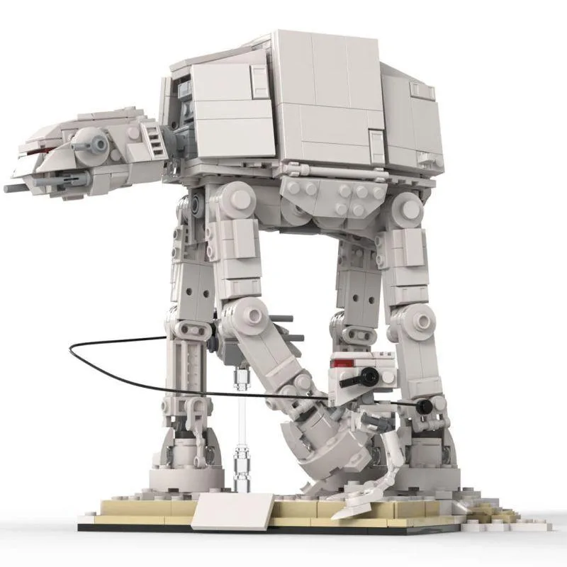 Colourful plastic building bricks in a box, 821 pieces forming a sci-fi walker model