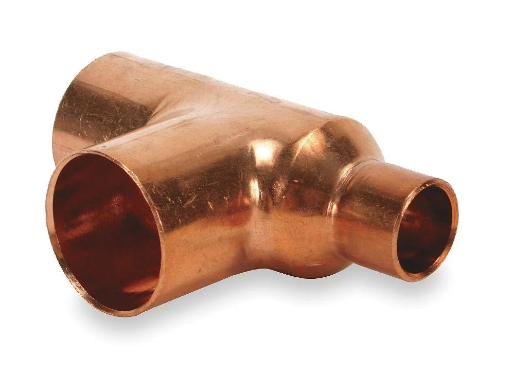 Copper reducing tee with three sweat connections