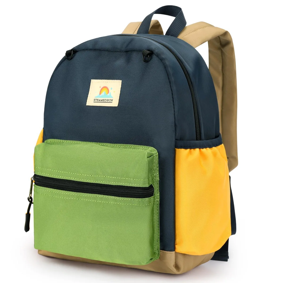 Blue kids backpack with padded straps and front pocket