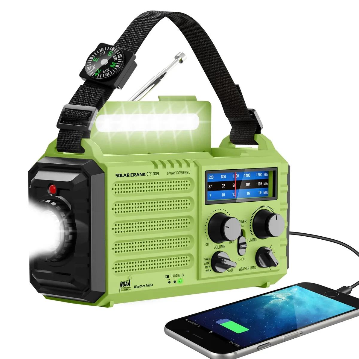  Eoxsmile HO-Radio9-Green NOAA Weather Radio AM FM Shortwave 5000mAh Green — product photo