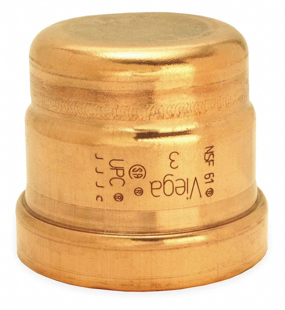 Copper press-fit cap with smooth metallic finish