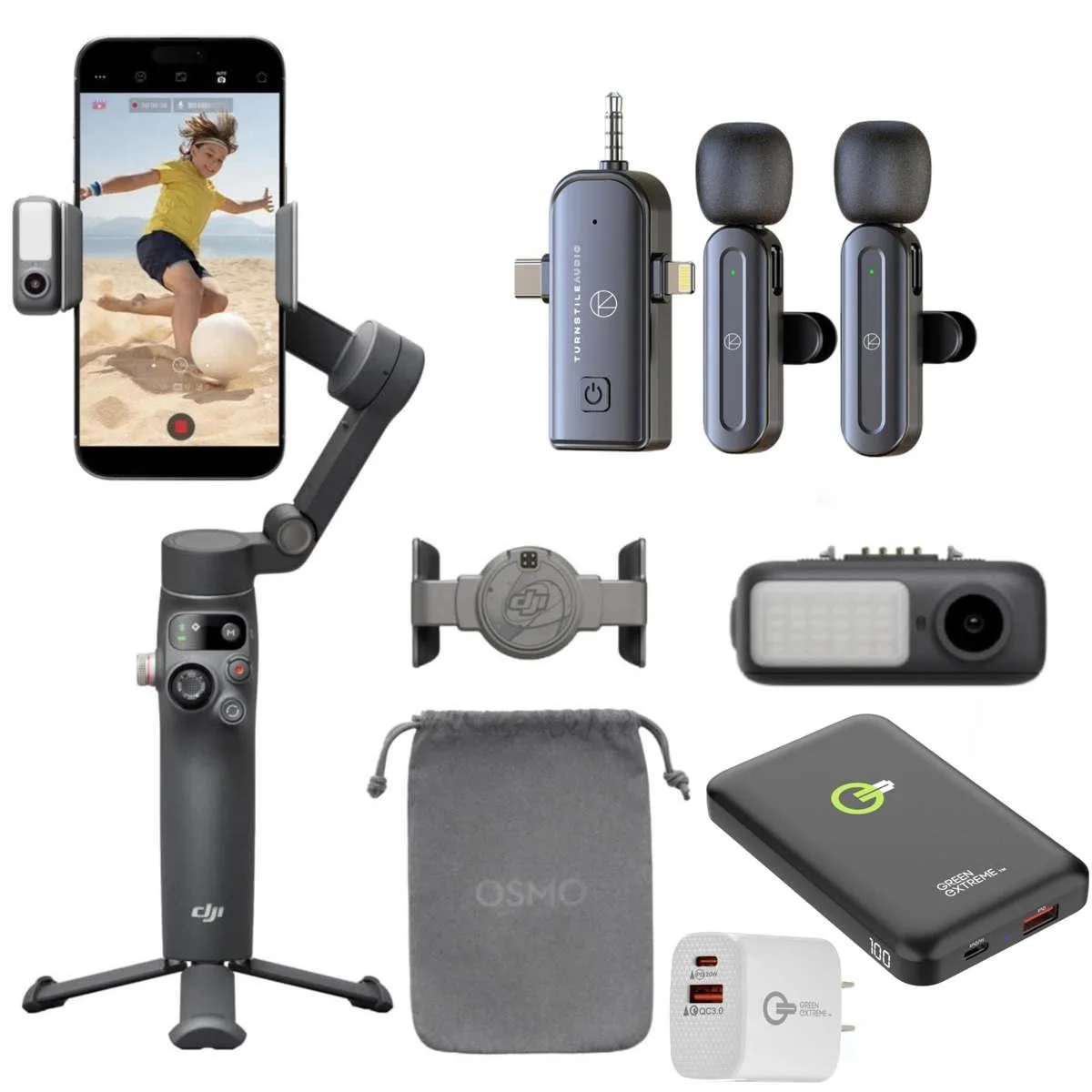 DJI DJI Osmo Mobile 7P Gimbal Stabilizer with Wireless Lavalier Microphone and 20W Plug — product photo